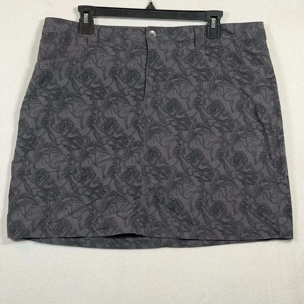 Eddie Bauer Skort Womens 12 Gray Geo Print Hiking Travel Stretch Zipper Pockets